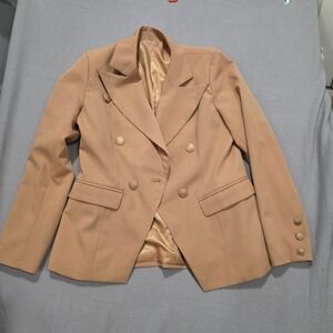 Khaki Double Breasted Blazer Gold Crest Buttons Military Tailored Jacket